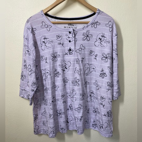 🩶 DISNEY Minnie Mouse Sketch Striped Lavender Top Women L - Picture 1 of 5